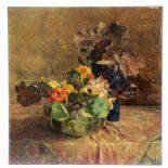 Alice Ronner (1857-1957) Stilleven met bloemen en een kan paneel, gesign. l.m., 50 x 49 cm.