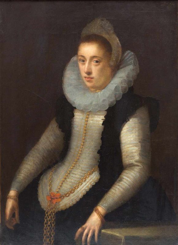 Gortzius Geldorp (1553-1618) Portret van een vrouw doek, gemonn. r.b., 95 x 69 cm.