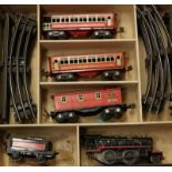 Lionel, spoor 0, set met locomotief, tender, drie wagons en rails, in originele verpakking (mist