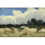 Chris van Ees (1887-1922) Duinlandschap met dorp board, gesign. r.o., 19 x 27,5 cm.
