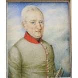 Anton Psenner (Zuid Tirol, 1791-1866), portretminiatuur op ivoor; Militair in grijs-rood uniform,