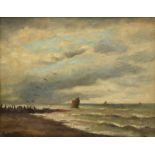 Louis Artan (1837-1890) Schepen voor de kust doek, gesign. l.o., 35 x 46 cm.