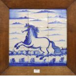 Friesland, twee blauw aardewerk tegeltableaus, 19e eeuw, met decor van paarden (een met barstje,