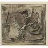 Cornelis Koppenol (1865-1946) Twee tekeningen van moeder en kinderen, Hierbij drie werken door