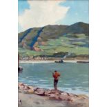Willem Alexander Knip (1883-1967) Visser bij een rivier doek, gesign. r.o., 60 x 40 cm.