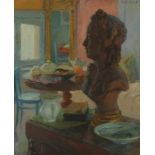 Bob Buys (1912-1970) Interieur met buste op een tafel doek, niet ingelijst, gesign. r.b., 48 x 40