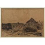 Jacob Ritsema (1869-1943) Boerderijen houtskool en krijt, gesign. r.o., 32 x 48 cm.