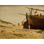 Carel Frederik Louis de Wilde (1870-1922) Vissersboot op het strand maroufle, ongesign., 27,5 x 35,5