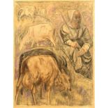 Willem van Konijnenburg (1868-1943) Geitenherder houtskool en pastel, gesign. l.o., '42, 84 x 64 cm.