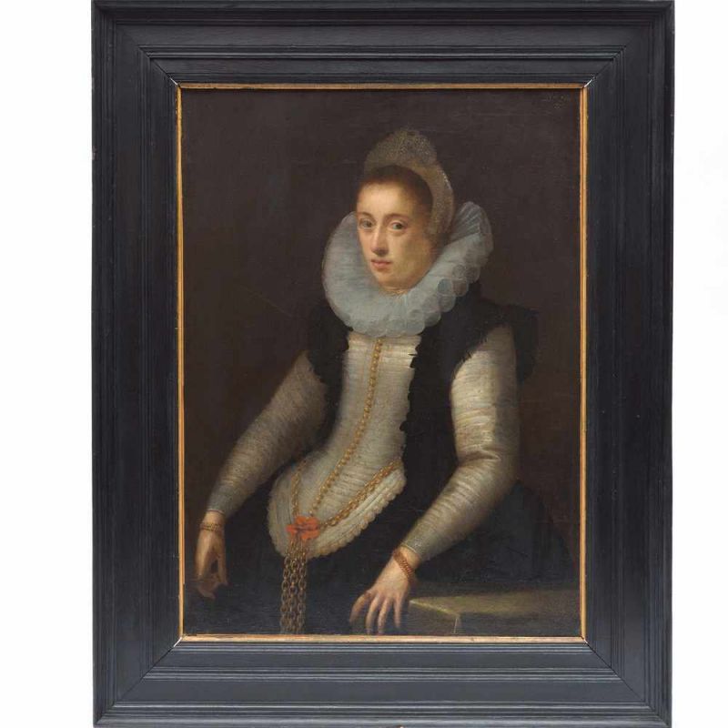 Gortzius Geldorp (1553-1618) Portret van een vrouw doek, gemonn. r.b., 95 x 69 cm. - Image 2 of 5
