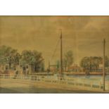 Hermanus Misset (1875-1958) De Overtoomse schutsluis te Amsterdam aquarel, gesign. r.o., 1902, 42