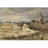 Alexander Ballingall (1850-1910) Vissersboten bij de kust aquarel, gesign. l.o., 49 x 73 cm.