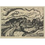 Jan Wiegers (1893-1959) Landschap houtensnede, gesign. r.o., 27 x 38 cm.