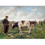 Cornelis Koppenol (1865-1946) 'Koeienmarkt'. Dit werk is mogelijk gemaakt in Nunspeet. doek, gesign.