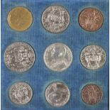 Vaticaanstad, negen differente munten in etui, 1929, waarvan één gouden.