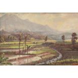Kadir (20e eeuw) Indonesisch landschap doek, 45 x 65 cm.