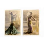 Twee ansichtkaarten met afbeelding van Mata-Hari als danseres met op achterkant aantekening door