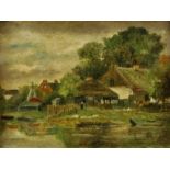 Ype Wenning (1879-1959) Gezicht op huizen aan het water doek, gesign. l.o., 18 x 24,5 cm.