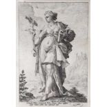 Collectie van dertien gravures naar Hendrick Goltzius 6 ingelijst, allen ca. 25 x 15 cm.