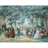 Jan Jacob Zuidema Broos (1833-1882) Elegant gezelschap aan tafel bij een bruiloft aquarel, gesign.