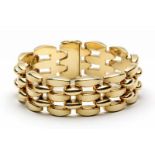 14krt. Gouden brede armband met matte en glanzende schakels netto 35,4 gr.