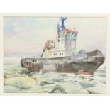 Willem Vaarzon Morel (1901-1982) Sleepboot in het ijs. Hierbij twee landschappen door Fietje Vaarzon