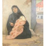 Arthur Kampf (1864-1950) Bedelende vrouw met kind, Ankara doek, gesign. l.o., 73 x 56,5 cm.