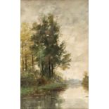 Frederik Jacobus van Rossum du Chattel (1856-1917) Visser in een roeiboot bij bomen langs een