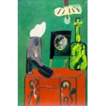 Anton Martineau (geb. 1926) 'Klok en lamp' doek, gesign. r.o., 150 x 100 cm.