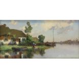 Johan Hendrik Kaemmerer (1894-1970) Huizen aan een vaart doek, gesign. r.o., 40 x 80 cm.