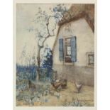 Anna Lehmann (1876-1956) Twee aquarellen; erf met kippen twee aquarellen, gesign., 33 x 26 cm.