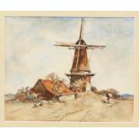 Toegeschreven aan Edzard Willem Koning (1869-1954) Man bij een molen inkt en aquarel, 18 x 22,5 cm.