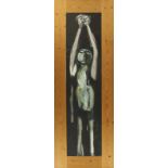 Dick Elffers (1910-1991) Staande man doek, ongesign., verso etiket met naamsvermelding, 124 x 30 cm.