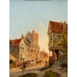 Cornelis Christian Dommersen (1842-1928) Figuren op straat in een stad paneel, gesign. l.o., 1902,