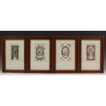 Vier religieuze knipsels met aquarel, 19e eeuw; Heiligen. Herkomst: Pastor van Deuningen 11,5 x 6,