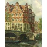 Jan Sirks (1885-1938) Westertoren Amsterdam. Hierbij doek Sjoerd de Vries, hoek Prinsengracht met