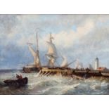 Johan Conrad Greive (1837-1891) Schepen bij het binnenvaren van de haven doek, gesign. l.o., 33 x 42