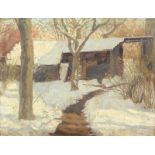 Toegeschreven aan Jan Hoynck van Papendrecht (1858-1933) Huis in de sneeuw maroufle, gesign. r.o.,