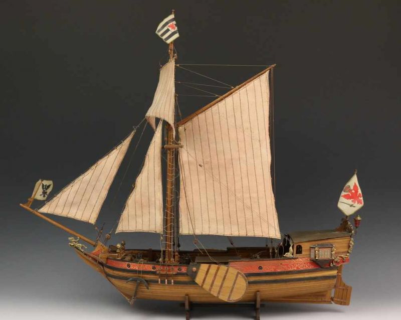 Duitsland, houten modelschip naar 18e eeuws model. br. 61 cm.