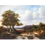 Herman Jan Hendrik Rijkelijkhuijsen (1813-1883) Uitgestrekt landschap met rustend boerenpaar doek,