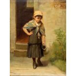 August Allebé (1838-1927) Meisje met kan bij een huis doek, 1888, gesign. l.o., 52 x 39 cm.
