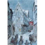 Anton Pieck (1895-1987) Dorpsstraat in de winter bij avond aquarel en gouache, gesign. r.o., 33 x 22
