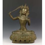 Nepal, koperlegering beeld van Boeddha Manjusri, ca. 1950. h. 41 cm.