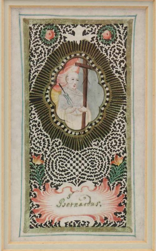 Vier religieuze knipsels met aquarel, 19e eeuw; Heiligen. Herkomst: Pastor van Deuningen 11,5 x 6, - Bild 4 aus 5