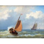 Willem Gruyter (1817-1880) Schepen op zee paneel, gesign. r.o., 14,5 x 19 cm.