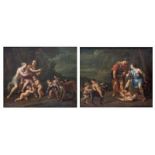 Hollandse school, 18e eeuw Paar schilderijen classicistische voorstellingen tweemaal marouflé,33 x