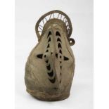 PNG, Abelam, woven yammask, baba; large plant fiber woven mask with large open worked stylized eyes,