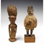 DRC., Teke figure and Kusu, half figure, both with power material. (damages) h. 17 and 21 cm. [2]