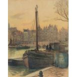 Gerard Johan Staller (1880-1956) Gezicht op een gracht, Amsterdam houtskool en pastel, gesign. r.o.,