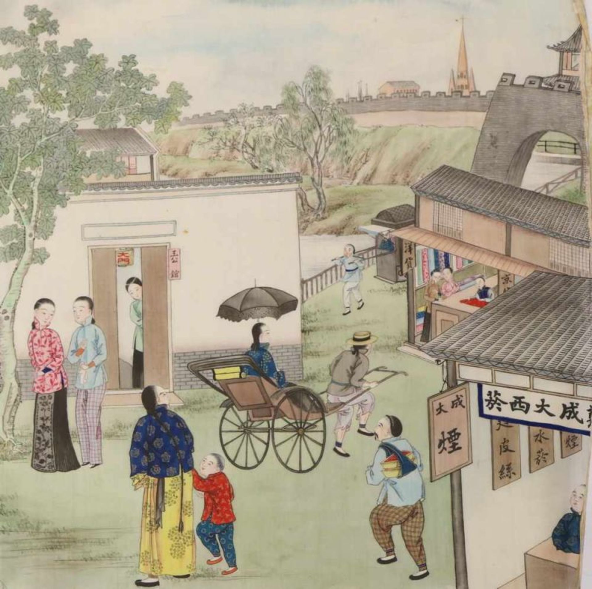 China, paar schilderingen op zijde, laat Qing dynastie; Figuren ca. 40 x 45 cm. [map]